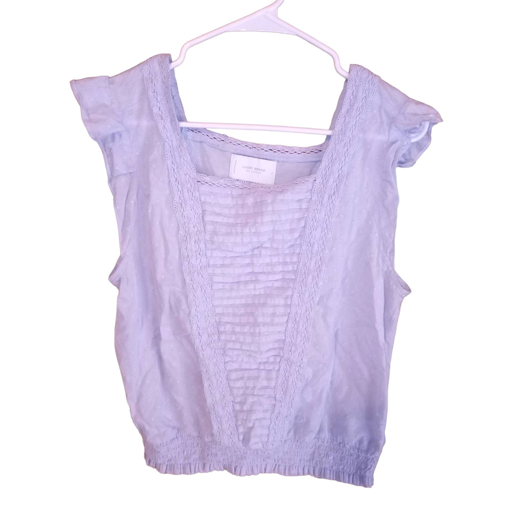 Lucky Brand Flutter Sleeve Square Neck, Eyelet/Lace Summer , Gray, Top Size L
